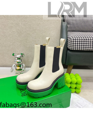 Bottega Veneta Flash White Calfskin Short Boots 9.5cm Green 2021