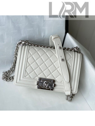 Chanel Grained Calfskin Small Boy Flap Bag A67085 White/Silver 2021