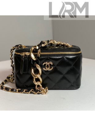 Chanel Lambskin Vanity Case with Patchwork Chain Black 2021 083004