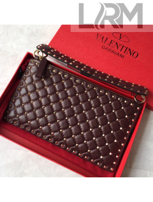 Valentino Lambskin Rockstud Spike Clutch Purplish Red 2019