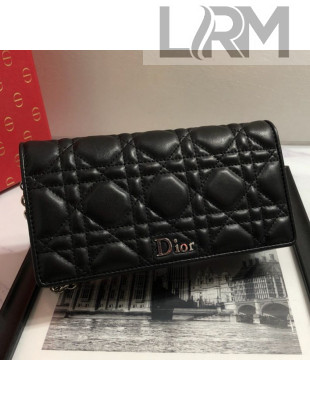 Dior Lady Dior Leather Clutch with Chain Black