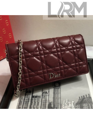 Dior Lady Dior Leather Clutch with Chain Burgundy