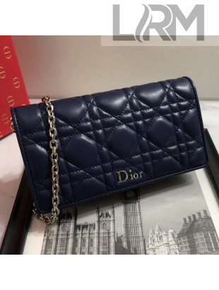 Dior Lady Dior Leather Clutch with Chain Navy Blue