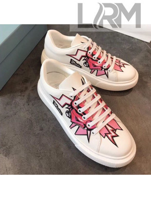 Prada Calfskin Lightning Print Sneakers White/Pink 2019