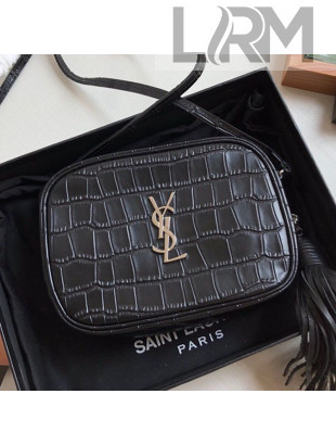 Saint Laurent Blogger Small Camera Shoulder Bag in Crocodile Embossed Leather 425316 Black 2019