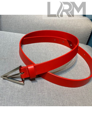 Bottega Veneta Calfskin Belt 2cm with Triangular Buckle Red/Silver 2021