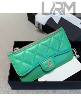 Chanel Quilted Lambskin Zipped Classic Card Holder AP0767 Green 2019