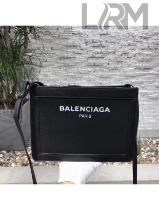 Balenciaga Medium Canvas and Calfskin Navy Pochette Bag With Strap Black 2017