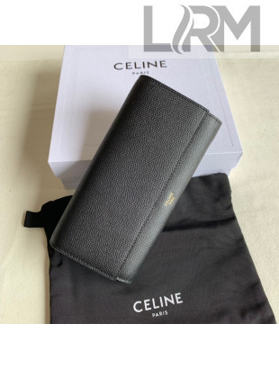 Celine Large Flap Wallet in Palm-Grained Calfskin Black 2022 4148