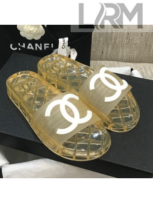 Chanel Flat Transparent Color CC Slide Sandals Yellow 2021