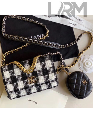 Chanel 19 Houndstooth Tweed Wallet on Chain WOC and Coin Purse AP0985 Black/White 2019