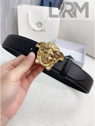 Versace Litchi Grained Calfskin Belt 4cm with Logo Buckle Black 06 2021