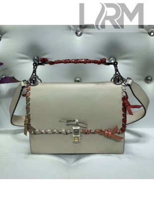 Fendi Calfskin KAN I Bag with Leather Threading and Bows Off-White 2018