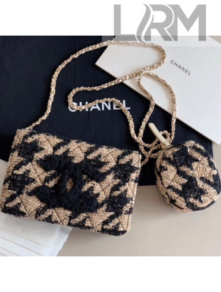 Chanel CC Houndstooth Tweed Wallet on Chain WOC and Coin Purse Beige/Black 2019