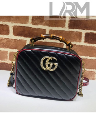 Gucci GG Diagonal Marmont Small Shoulder Bag with Bamboo Top Handle 602270 Black 2019