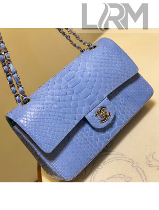 Chanel Python Leather Medium Classic Flap Bag A1112 Sky Blue 2020(Silver Hardware)