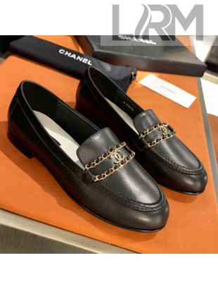 Chanel Calfskin CC Chain Loafers Black 2021