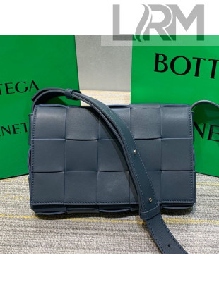 Bottega Veneta Cassette Small Crossbody Messenger Bag in Maxi-Woven Lambskin Dark Blue 2021