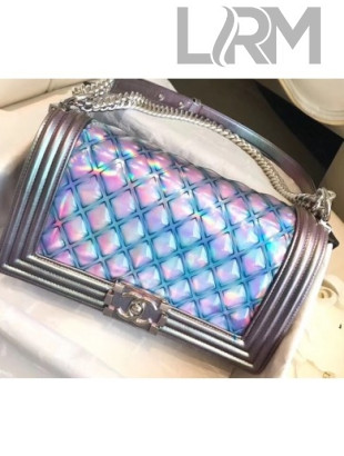 Chanel PVC/Iridescent Patent Medium Boy Flap Bag Purple 2018