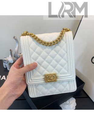 Chanel Grained Calfskin Boy Flap Bag AS0130 White/Gold 2019