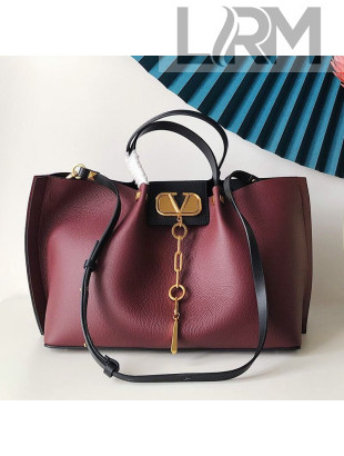 Valentino Large VCASE Grainy Calfskin Shopping Tote Bag Burgundy 2019