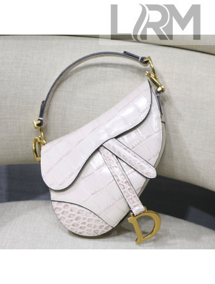 Dior Saddle Medium Bag in Crocodile Embossed Leather White 2019