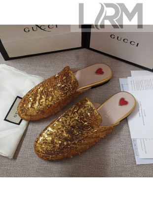 Gucci Sequins Slipper Gold 2021