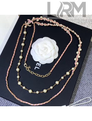 Chanel Chain and Leather Long Necklace AB1502 Pink 2019