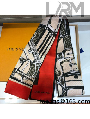 Louis Vuitton Trunks Silk Bandeau Scarf 7x120cm Red 2021