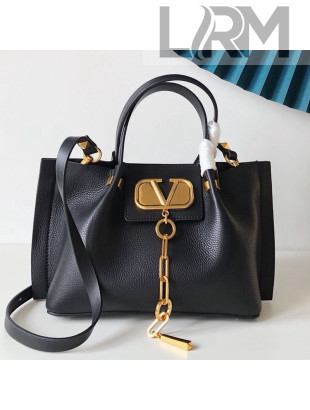 Valentino Small VCASE Grainy Calfskin Shopping Tote Bag Black 2019