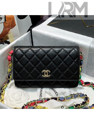 Chanel Lambskin Wallet on Chain WOC with Scarf Entwined Chain WOC AP2022 Black 2021