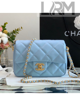 Chanel Iridescent Grained Calfskin Mini Flap Bag AS2855 Light Blue 2021