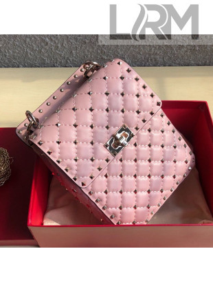 Valentino Rockstud Spike Lambskin Small Vertical Bag 0124 Pink 2019  