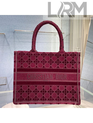 Dior Small Book Tote Bag in Burgundy Cannage Embroidered Velvet 2020