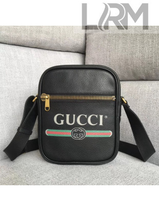 Gucci Leather Print Messenger Bag ‎523591 Black 2018