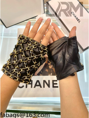 Chanel Lambskin Chain Gloves Black 2021 102923