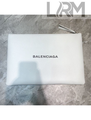 Balenciaga Litchi-Grained Leather Large Pouch White 2021