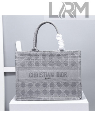 Dior Small Book Tote Bag in Grey Cannage Embroidery 2020