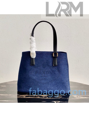 Prada Small Linen blend and Leather Tote Bag 1BG356 Blue 2020