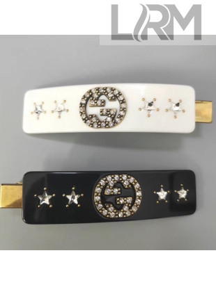 Gucci Crystal Interlocking G Hair slide 630703 White/Black 2020