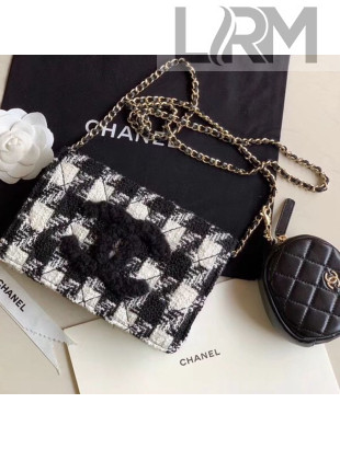 Chanel CC Houndstooth Tweed Wallet on Chain WOC and Coin Purse White/Black 2019