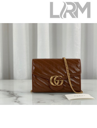 Gucci GG Marmont Diagonal Leather Chain Mini Bag 474575 Brown 2022