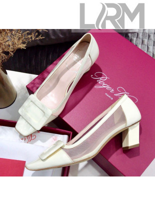 Roger Vivier Patent Calfskin & Mesh Belle Vivier Net Pumps White 2020