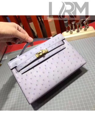 Hermes Original Ostrich Leather Kelly Pochette 22cm Light Lavender