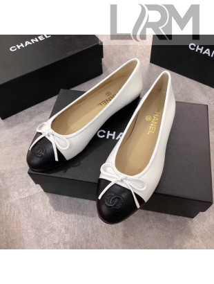 Chanel White Lambskin Leather Ballerinas with Black Toe 2019