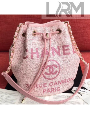 Chanel Fabric Logo Print Small Drawstring Bag Pink 2019