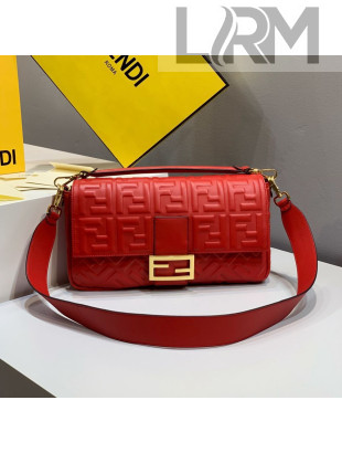 Fendi Baguette Large FF Logo Lambskin Flap Bag Red 2019