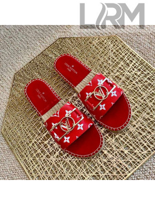 Louis Vuitton Monogram Canvas Espadrille Slide Sandals with Rectangle LV Buckle Red 2021