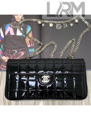 Chanel Quilted Patent Leather Flap Evening Clutch with Chain Black 2019