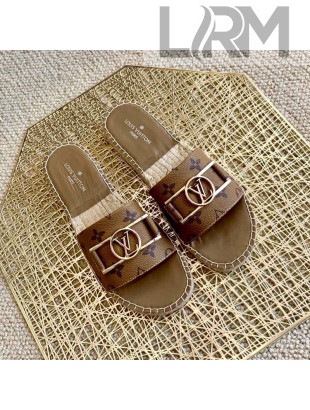 Louis Vuitton Monogram Reverse Canvas Espadrille Slide Sandals with Rectangle LV Buckle 2021